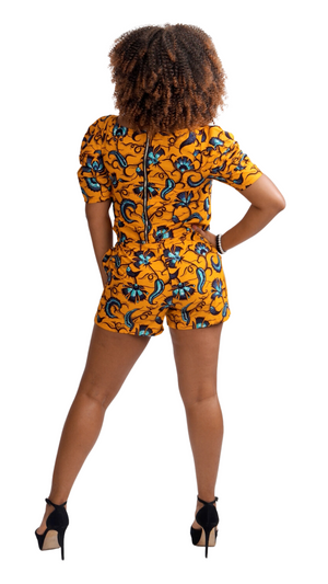 Yellow Ankara Crop Top and Short Set