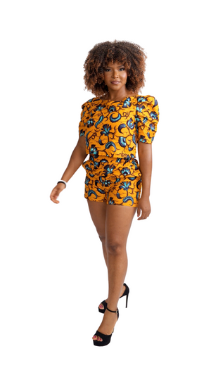 Yellow Ankara Crop Top and Short Set